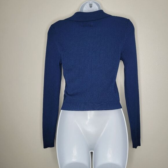 Pink Rose blue ribbed button front long sleeve preppy old money sweater Med NWT - Picture 2 of 7